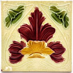 Antique Fireplace Tile Art Nouveau Majolica Tile by Cleveland C1903