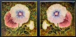 Pair of Fireplace Majolica Tiles Minton's Poppy Flowers