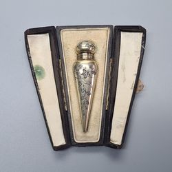 Antique Sterling Silver Gilded Perfume Scent Bottle Floral in Original Box 1884