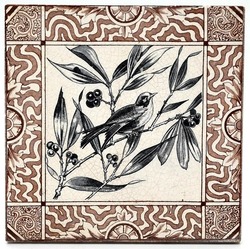 Antique Fireplace Tile Transfer Print Bird Design T&R Boote C1880