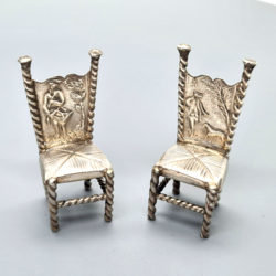 Pair Of Dutch Or German Solid Silver Miniature Chairs Dolls House Furniture