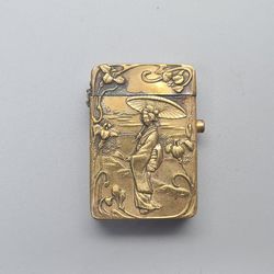 Antique Japanese Vesta Case Match Safe Holder Brass