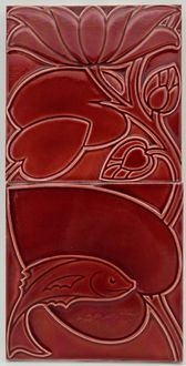 Arts & Crafts Voysey Pilkington's Fish & Leaf Tile Panel C1902