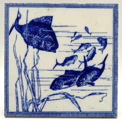 Aesthetic Transfer-Printed Tile Minton, Hollins & Company Fish Motif C1880 AE2