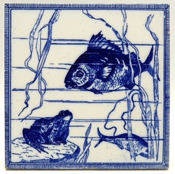 Aesthetic Transfer-Printed Tile Minton, Hollins & Company Fish Motif C1880 AE3