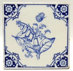 Aesthetic Transfer-Printed Tile Minton, Hollins & Co. Floral Design C1880 AE2