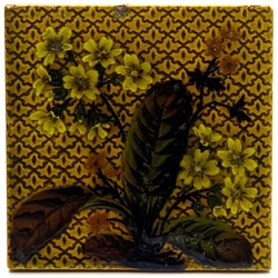 Antique Fireplace Tile Arts & Crafts Impasto Floral Sherwin & Cotton C1886 AE3
