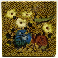 Antique Fireplace Tile Arts & Crafts Impasto Floral Sherwin & Cotton C1886 AE7