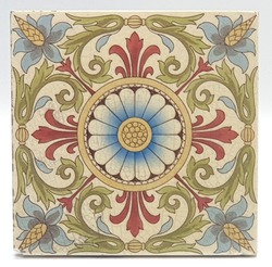 Arts & Craft Transfer-Printed Tile Minton China Works Floral Design C1890