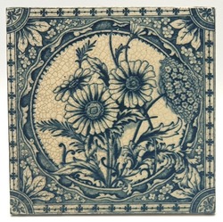 Antique Fireplace Tile Transfer-Print Floral Design By Marsden C1890