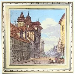 Mintons Views Series 8" Tile Print & Tint Old Houses Rouen L.T Swetnam C1885