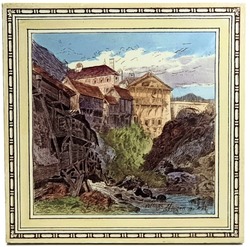 Mintons Views Series 8" Tile Print & Tint Village Of Splugen L.T Swetnam C1885