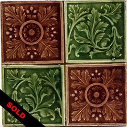 Antique Fireplace Tile Moulded Majolica Floral Design C1890