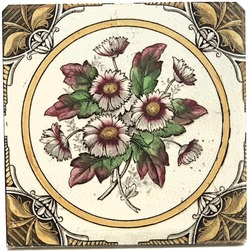 Antique Fireplace Tile Transfer-Print & Tint Floral Design C1880