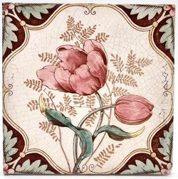 Antique Fireplace Tile Print & Tint Tulip Flower by Decorative Art C1890