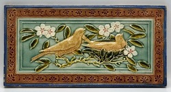 Antique Fireplace Moulded Majolica Tile Birds Design Godwin & Hewitt 1890