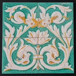 Set Of Four Minton Hollins & Co Relief Moulded Tiles Neo Classical Motif C1920