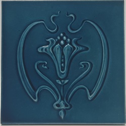 Antique Fireplace Majolica Tile Blue Glaze Floral Design