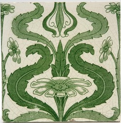 Antique Fireplace Tile Transfer-Print Green Feathers T & R Boote Ltd C1900