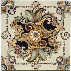 Antique Fireplace Tile Print & Tint Floral Design by Derby Tile Co 1896