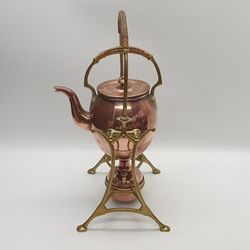 1920s French Copper Spirit Kettle & Stand By Meret, Lelong, Fournier and Co.