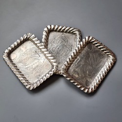 Set of 3 Victorian Sterling Silver Playing Card Trays by Richard Richardson 1892