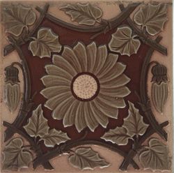Antique Fireplace Tile Moulded Majolica Marsden Floral Design C1900