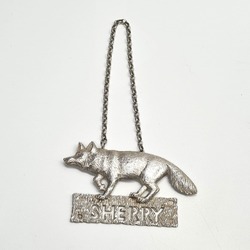 Vintage Sherry Sterling Silver Fox Decanter Label by Mappin & Webb Ltd 1976