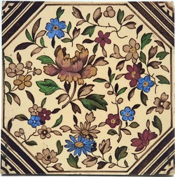 Antique Fireplace Tile Transfer Print & Tint Floral Design T. G.&F. Booth C1900
