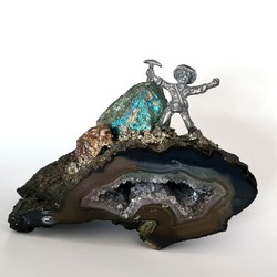 Agate Geode Pewter Miner Sculpture