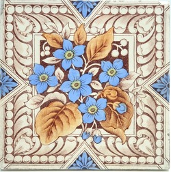 Antique Fireplace Tile Chrysanthemum Design by The Decorative Art Tile Co C1884