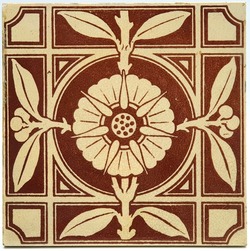 Antique Fireplace Tile Block Printed Floral Design by Maw & Co C1900