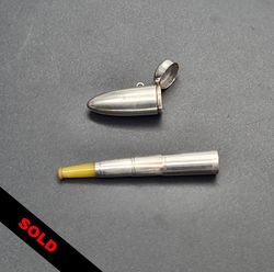 Sterling Silver Telescopic Cigarette Holder in Bullet Shaped Case For Chatelaine