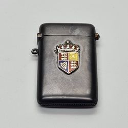 Antique Metal Vesta Case English Coat Of Arms Match Safe Holder