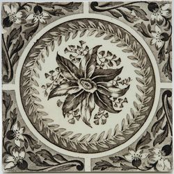 Antique Fireplace Tile Transfer Printed Floral Decorative Art Tile Co C1880