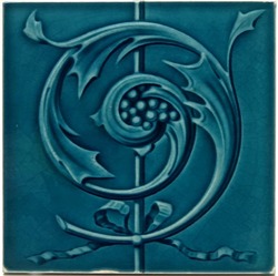 Art Nouveau Fireplace Majolica Blue Glaze Tile Floral Corn Bros C1900