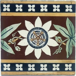 Antique Fireplace Tile Minton Block Printed Pugin Passion Flower Design