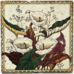 Antique Fireplace Tile Transfer Print & Tint Floral Decorative Art Tile C1895