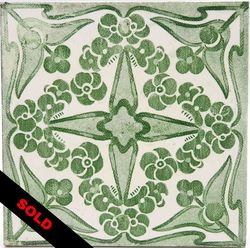 Antique Fireplace Tile Transfer-Print Green Floral T & R Boote Ltd C1900