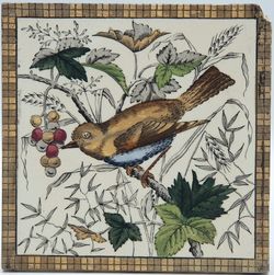 Antique Fireplace Tile Bird Transfer Print & Tint H.A Ollivant C1895