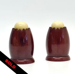 Pair of Antique Art Deco Cherry Amber BAKELITE Salt & Pepper Pots C1930