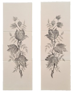 Pair of Hand Painted Panels of Three Tiles Leaves by Packard & Ord C1957