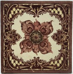 Antique Fireplace Tile Floral Transfer Print & Tint C1900
