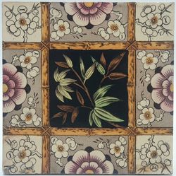 Antique Fireplace Tile Transfer Print & Tint Floral by Decorative Art C1888