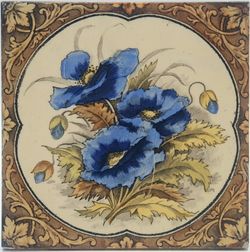 Antique Fireplace Tile Transfer-Print & Tint Floral C1900