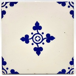 Antique Minton Hollins & Co Tile Patent Stoke on Trent Blue & White Pugin Design