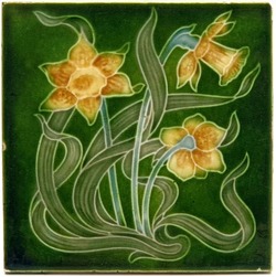 Art Nouveau Tile Green Daffodils Henry Richards Tile Company C1907