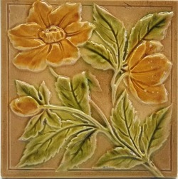 Antique Fireplace Tile Moulded Majolica Floral Decorative Art Tile Co C1896
