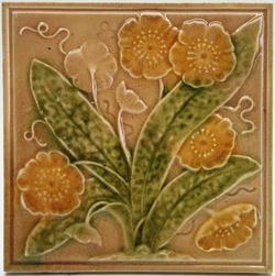 Antique Fireplace Tile Moulded Majolica Floral Decorative Art Tile Co C1889