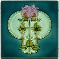 Art Nouveau Fireplace Tile Blue Majolica Floral Design T & R Boote C1905